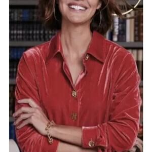 Soft Surroundings Velvet Filigree Boyfriend Tunic Size L Artsy Funky Buttons